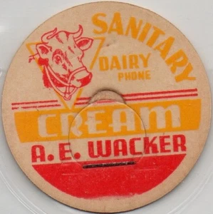 Milk Bottle Cap - A. E. Wacker - Sanitary Dairy - (Waukon, Iowa, IA) - CREAM - Picture 1 of 1