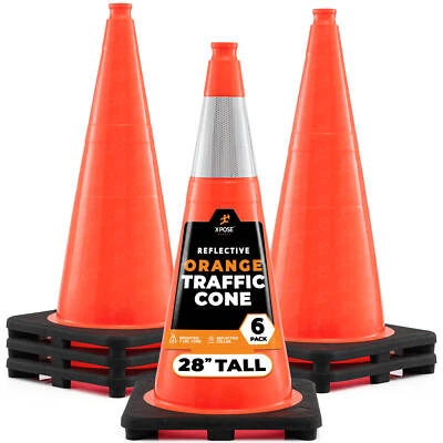 6 of Orange Traffic Cones 28 Inch with 6" Collar - PVC Plastic Safety Cones - Image 1 of 4