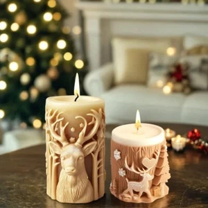 Christmas tree carving pattern reindeer cylindrical candle silicone mold - Picture 1 of 8