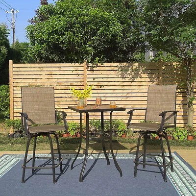 PHI VILLA Outdoor Patio Bar Table Set of 3 Swivel Bar Chair Bar Height Barstools