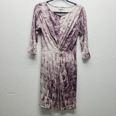 Three Dots 3/4 Sleeve Knotted Printed Dress Size M Purple - Image 1 of 4
