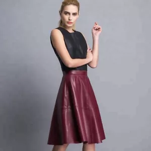 Women's Real Party Wear Genuine Lambskin Leather Skirt High Quality Flare Skirt - Picture 1 of 4