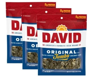 DAVID Roasted and Salted Jumbo Sunflower Seeds, Original Flavor, 16oz. (3 pack) - Picture 1 of 1