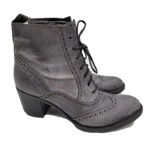 Leuie P Wingtip Gray Leather Italian Women's Ankle Boots 38 US Size 7.5 - Picture 1 of 9