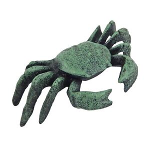 Cast Iron Crab Garden Pond Figurine Paperweight Rustic Green Nautical Decor