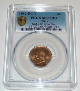 1912 PC V 2C 2 CENTIMOS PCGS MS65RD MS 65 RD Uncirculated Grade Certified Coin - Picture 1 of 4