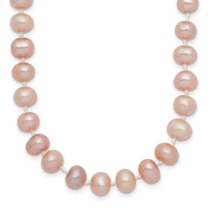 14K Solid Yellow Gold 6mm Pink Round Freshwater Cultured Pearl Chain Necklace - Picture 1 of 21
