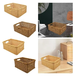 Rattan Storage Basket Storage Bin Bathroom Organizer with Handles Hand Woven - Picture 1 of 24