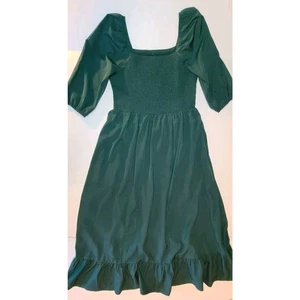 Vestido midi verde esmeralda con volantes lechera campesina talla 12 LG Cottagecore - Imagen 1 de 7