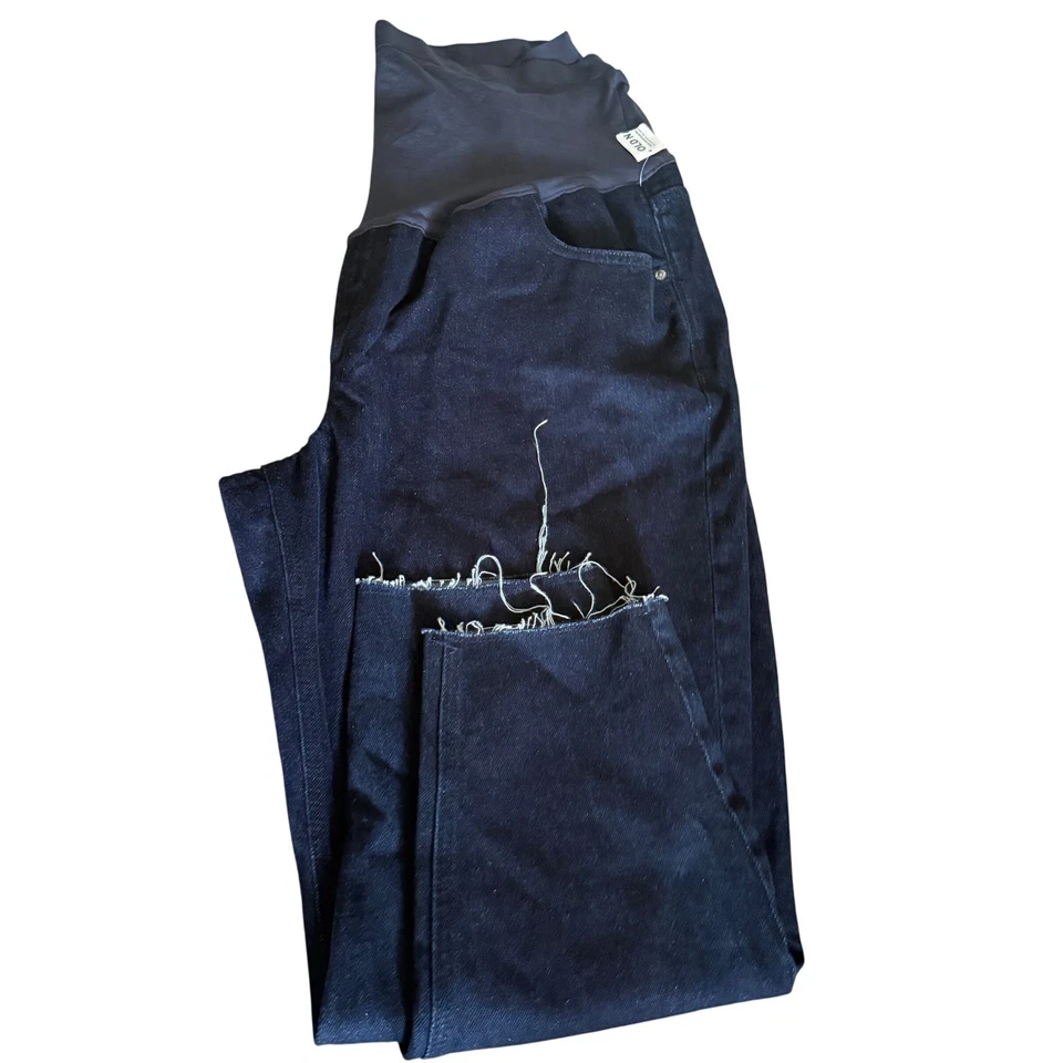 Old Navy Maternity Full Panel Dark Wash Distressed Hem Jeans Size 18 - Image 1 of 4