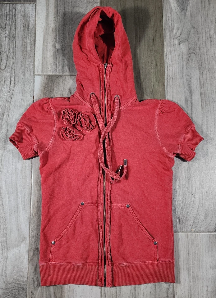 Sudadera con Capucha De Colección Y2K Juicy Couture Manga Corta Para Mujer S Roja Floral Rory Gilmore Foto 1 de 4