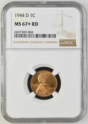 1944 D LINCOLN WHEAT CENT ~ NGC MS-67+ RD ~ POP 51 ~ ONLY 6 HIGHER! - Image 1 of 2