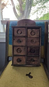 ANTIQUE/VINTAGE PRIMITIVE WALL HANGER WOOD SPICE CABINET RACK 8 DRAWERs - Picture 1 of 14