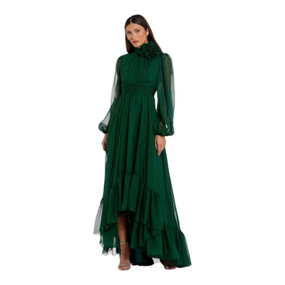 Mac Duggal Emerald Green Chiffon Gown High Low Long Sleeve Dress Size 10 - Image 1 of 4