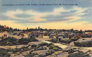 Vintage Leinen Postkarte Mt. Cadillac Parking, Acadia National Park ME - Bild 1 von 2
