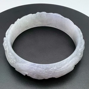 Bracciale vintage lavanda giada intagliata con due draghi perla fiammeggiante e Lingzhi (YAK-31-1) - Foto 1 di 6