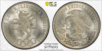1968-Mo Mexico 25 Pesos Olympic Type 1 PCGS MS 67 KM-479.1 - Image 1 of 4