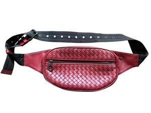 Auth. BOTTEGA VENETA Red Woven Leather Intrecciato Belt Bag Men’s women’s NEW - Picture 1 of 7