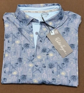 New Small Men's Walter Hagen Polo Shirt P11 Golf Desert Convo Theme Print Blue - Picture 1 of 6