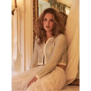 NWT Love Shack Fancy Pearled Garland Tracey Embellished Cropped Cardigan X-Small - Picture 1 of 10
