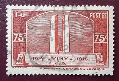 FRANCE 1936 75c Used Vimy Monument Mi 322 Scott 311 OFFENDORF Hex PM XF 9461 - Image 1 of 2