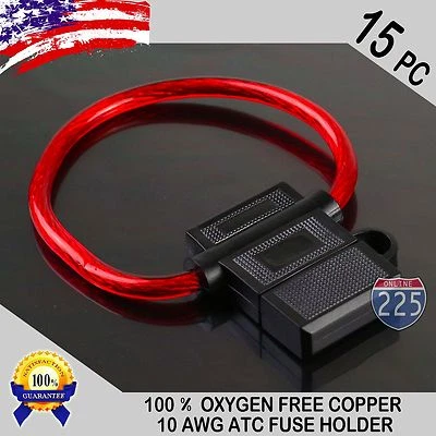 15 Pack 10 Gauge ATC In-Line Blade Fuse Holder 100% OFC Copper Wire Protection - Image 1 of 4