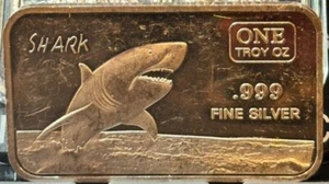 Vintage 1 Troy Oz. .999 Fine Silver Shark Bar - Picture 1 of 2