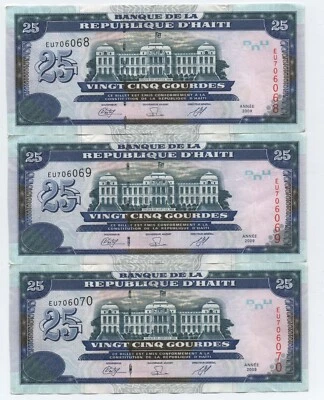Haiti 25 Gourdes 2009 XF+ 3 consecutive pieces - Photo 1/2