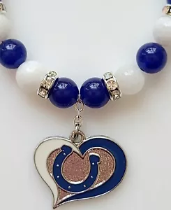 Pulsera de fútbol americano Indianápolis Colts azul y blanco jade estrás cierre de plata - Imagen 1 de 10