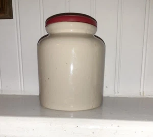 Pommery Moutarde De Meaux Crock Jar Red Lid Glazed Stoneware Note Flaws - Picture 1 of 6