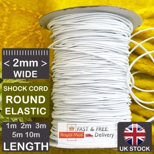 QUALITY 2mm White ELASTIC Shot Cord Round ELASTIC SHOCK Sewing Face Mask Strap - Picture 1 of 11