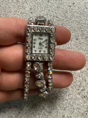 Reloj de cuarzo Vivani tono plata estrás gema banda elástica K495 *Necesita batería Foto 1 de 4