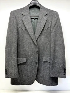 Abrigo deportivo occidental WARREN SEWELL para hombre 42 ex largo negro/gris lana espiga - Imagen 1 de 8