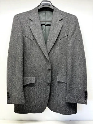 WARREN SEWELL  Men's 42 Ex-Long  Black/ Gray Wool Heringbone Western Sport Coat - Image 1 of 4