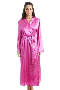 Camille Womens Pink Luxury Satin Dressing Gown - Picture 1 of 6