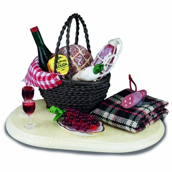 Dollhouse Miniature Reutter Picnic Basket  with Food & Drinks 1.815/3 - Image 1 of 1