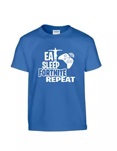 Eat Sleep Gaming Fortnite Repeat Funny Cool kids T-shirt Slogan Novelty Present - Picture 1 of 13