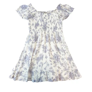 Eyeshadow Girls Dress Size 7-8 White Purple Smocked Cottagecore Peasant Ruffle - Picture 1 of 4