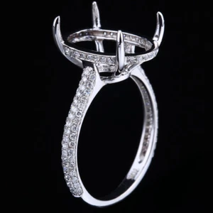 Solid 18k White Gold Semi Mount Oval 8.25x13mm Natural Si/h Diamond Ring Setting - Picture 1 of 9
