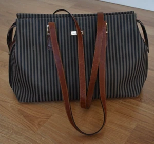Boots n’ Bags Large Tan Striped With Brown Trim, shoulder bag, travel business - Picture 1 of 11