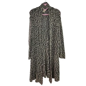 EILEEN FISHER Black White Boucle Tweed Knit Cotton Open Front Cardigan Jacket L - Picture 1 of 5