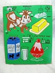 Vintage Collectible PLAYSKOOL"THE MILKY WAY"Wood Puzzle Made N USA-Cow-Farm-Milk - Picture 1 of 5