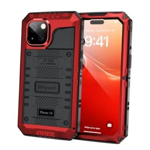 Waterproof Case for Heavy Duty Shockproof Case with Built-in iPhone 15 Red - Picture 1 of 7