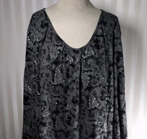 Hot Cotton By Marc Ware Women Sz 3X Black Gray Silver Tunic Top Paisley USA Made - Picture 1 of 8