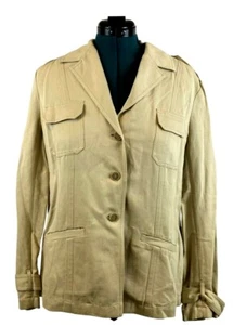 Chico’s Women’s Size 2 Beige Silk Linen Cotton Jacket Top Long Sleeve 4 Pockets - Picture 1 of 7