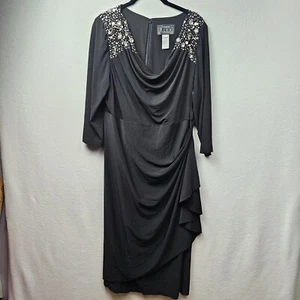 Alex Evenings Dress Woman’s Size 14W Black Long Sleeve Beaded Top - Picture 1 of 11