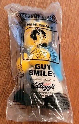 VTG 1999 Kellogg's Mini Beans Sesame Street Muppets Plush GUY SMILEY 4" tall New - Image 1 of 4