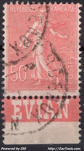 FRANCE SEMEUSE N° 199 AVEC BANDELETTE PUB EVIAN AVEC OBLITERATION - Picture 1 of 2