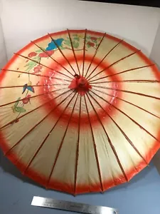 Large Vintage Chinese wax Paper Bamboo Umbrella opens up to 38" - Picture 1 of 8