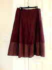 Ann Taylor Loft Women's Skirt Pleated Cotton Lined Bordo Red Embroidery 8